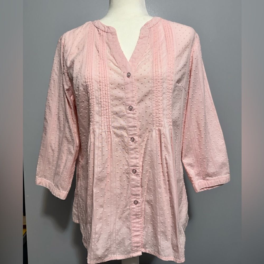 Talbots pink polka dot button up shirt. Size LP